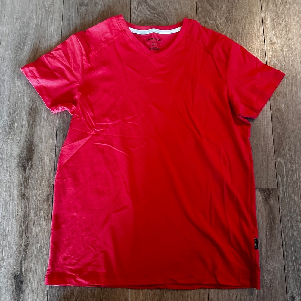 Kenneth Cole New York Mens Orange Red V-Neck S/S Cotton Stretch T-Shirt‎ Medium